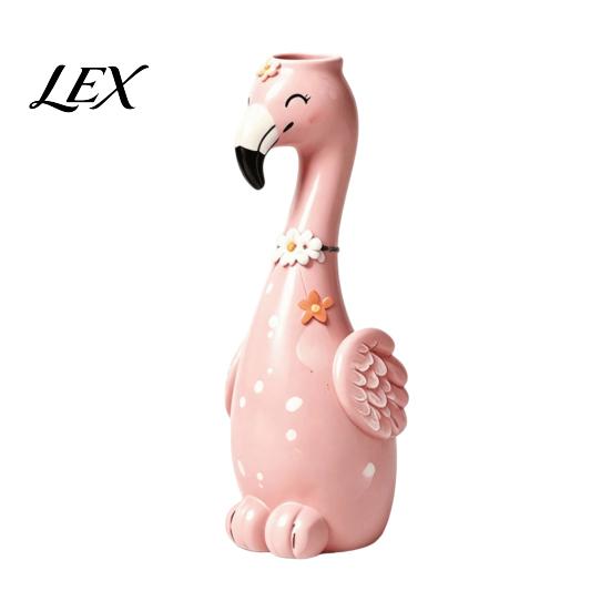 Creative Birthday Gift for Women Cute Resin Flamingo Decorative Vase, Pink Flower Holder Figurine, Artistic Floral Container Tabletop Ornament