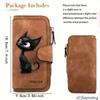 Women's Long Wallet Black Cat Design 3-Fold Card Holder with Multiple Pockets Printed Zipper Coin Purse for Cash ID Credit Cards Gift for Family