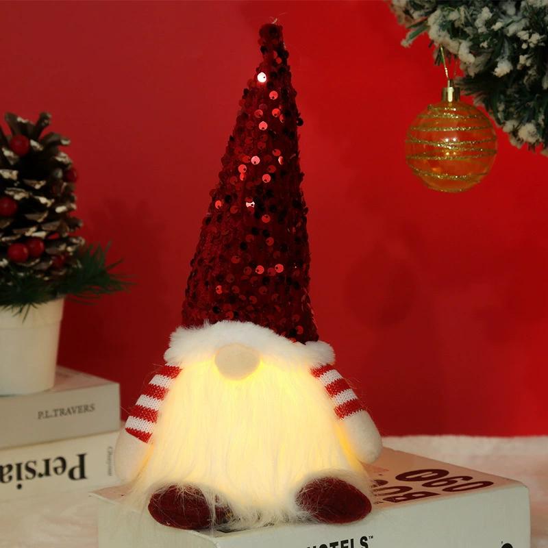 Креативный светящийся карлик Санта-Гном Рождественское украшение со шляпой Подарок Милая мультяшная плюшевая кукла Новогодний подарок