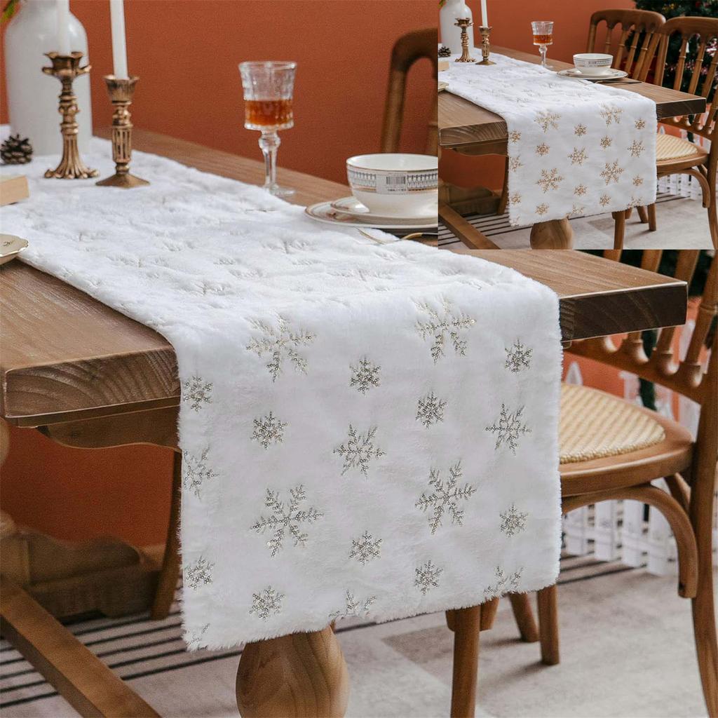 Faux Christmas Table Runners Gold Sequin Snowflake Table Runner Xmas Table Runner For Super Soft Thick Luxury Christmas Table Decoration