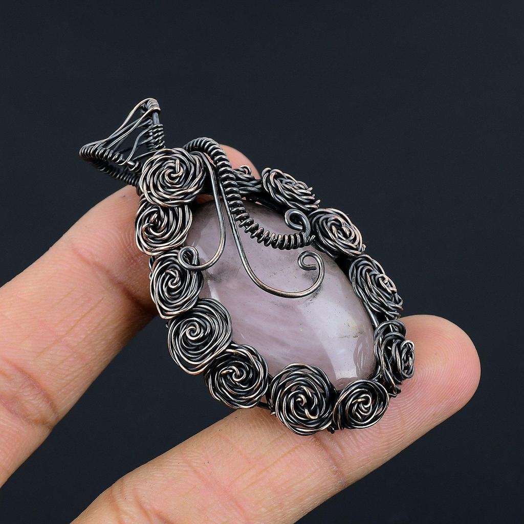 Rose Quartz Jewelry, 999 Copper Wire Wrapped Pendant Handmade Gemstone Jewelry, Gifts For Wife Brand New Pendant