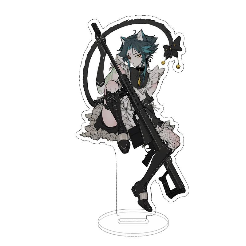 Креативная аниме-фигурка горничной Genshin, ударная подставка, модель, брелок для ключей Venti Xiao Scaramouche Cyno Diluc Dainsleif, вывеска на столе