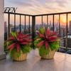 Decorative Plants for Low Light Spaces UV-Resistant Artificial Fern And Red Dracaena Plants, Lifelike Faux Full Lush Greenery Tombstone Plant