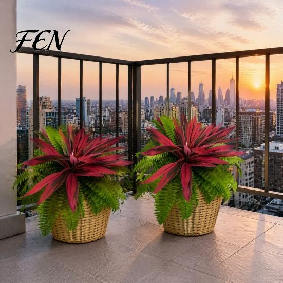 Decorative Plants for Low Light Spaces UV-Resistant Artificial Fern And Red Dracaena Plants, Lifelike Faux Full Lush Greenery Tombstone Plant