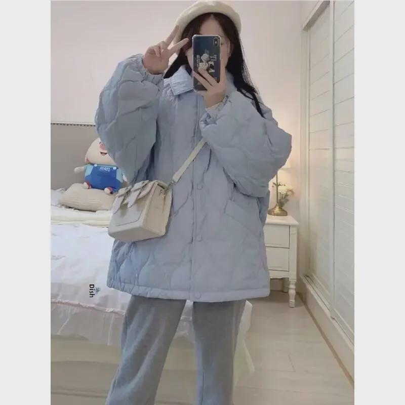Женская зимняя утепленная свободная повседневная куртка Purple Taro в корейском стиле - пальто Diamond Cotton 2024.