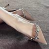 2025 New Summer Word with Nude Rhinestone High Heels Sexy Pointed Temperament Bag Head Sandals Women's Stiletto