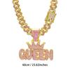 Women's Pink Diamond Crown, QUEEN Letter Pendant, Diamond Cuban Necklace Long Hip Hop Female Accessory