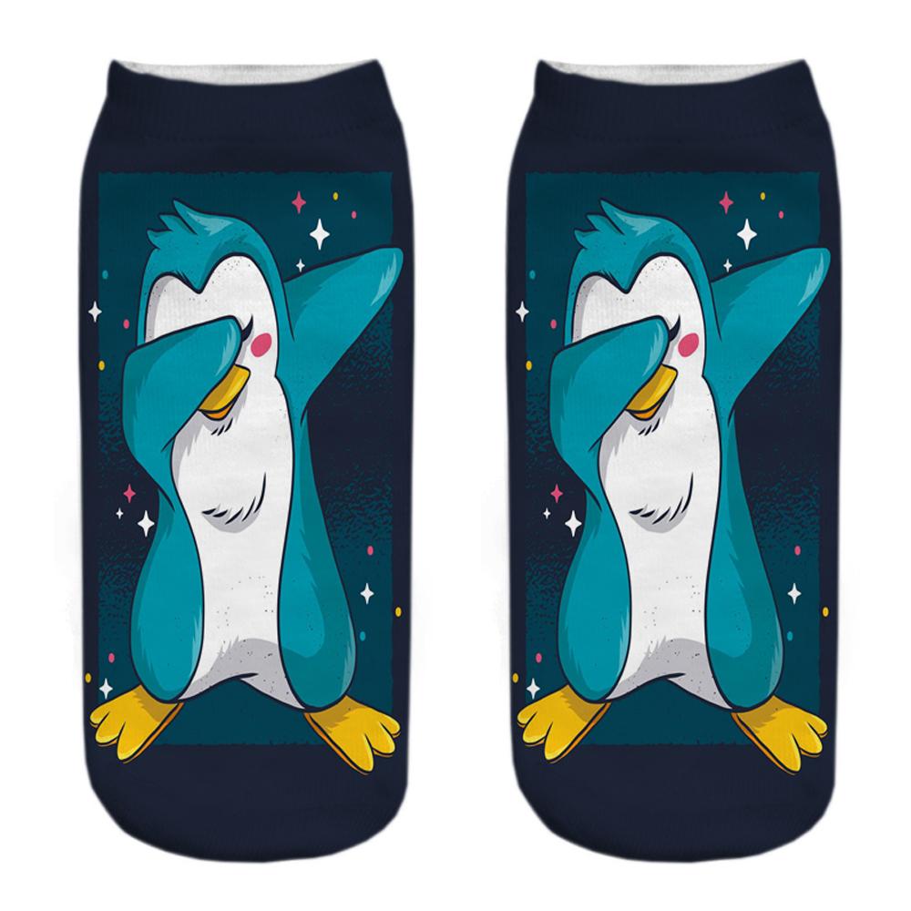 New Funny 3D Printing Cute Cartoon Singing Dancing Christmas Penguin Unisex Animal Series Short Ankle Socks Calcetines De Mujer