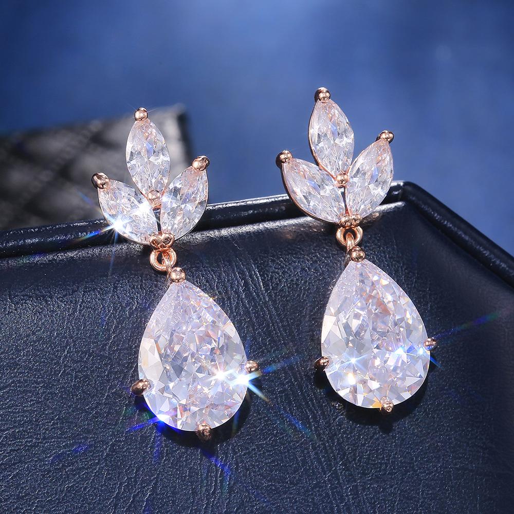 Huitan Fashion Necklace/Earring Jewelry Set Women Wedding Party High Quality Gorgeous Pear Shape Shiny Zircon Valentines Gift
