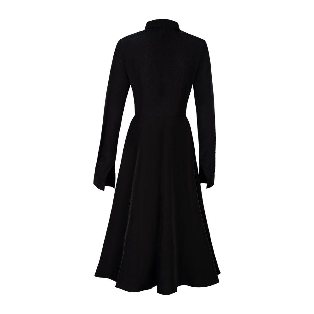 Priestess Cosplay Costume Women's Black Mandarin Collar Cinch Waist Dress Halloween Convention Role Play Outfit