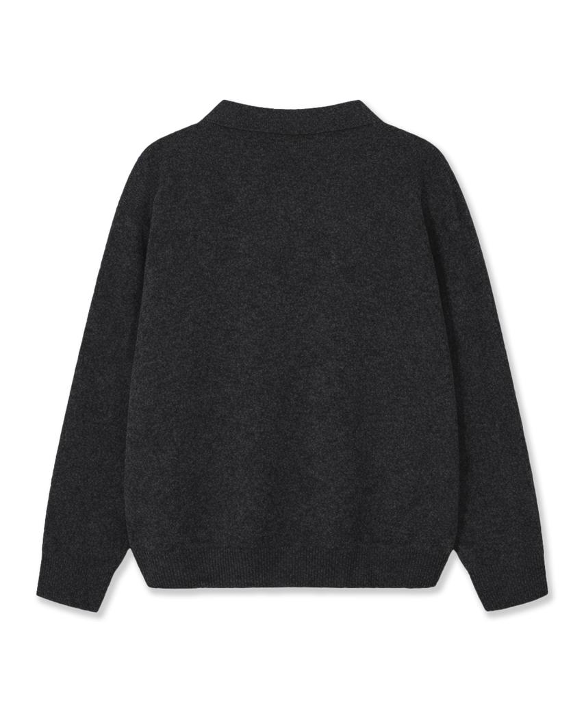 POLYGRAM Soft Wool Blend Collared Knit - Charcoal
