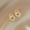 Delicate Simple Pearl Rhinestone Paved Double Circles Stud Earrings New Fashion Jewelry Wholesale
