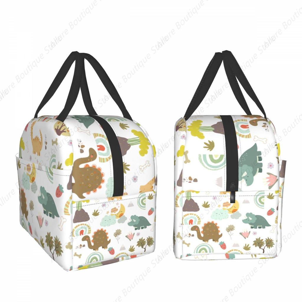 Cartoon dinosaur Lunch Bag Waterproof Insulated Canvas Cooler Bag Thermal Cold Food Picnic Travel Tote for Women Children