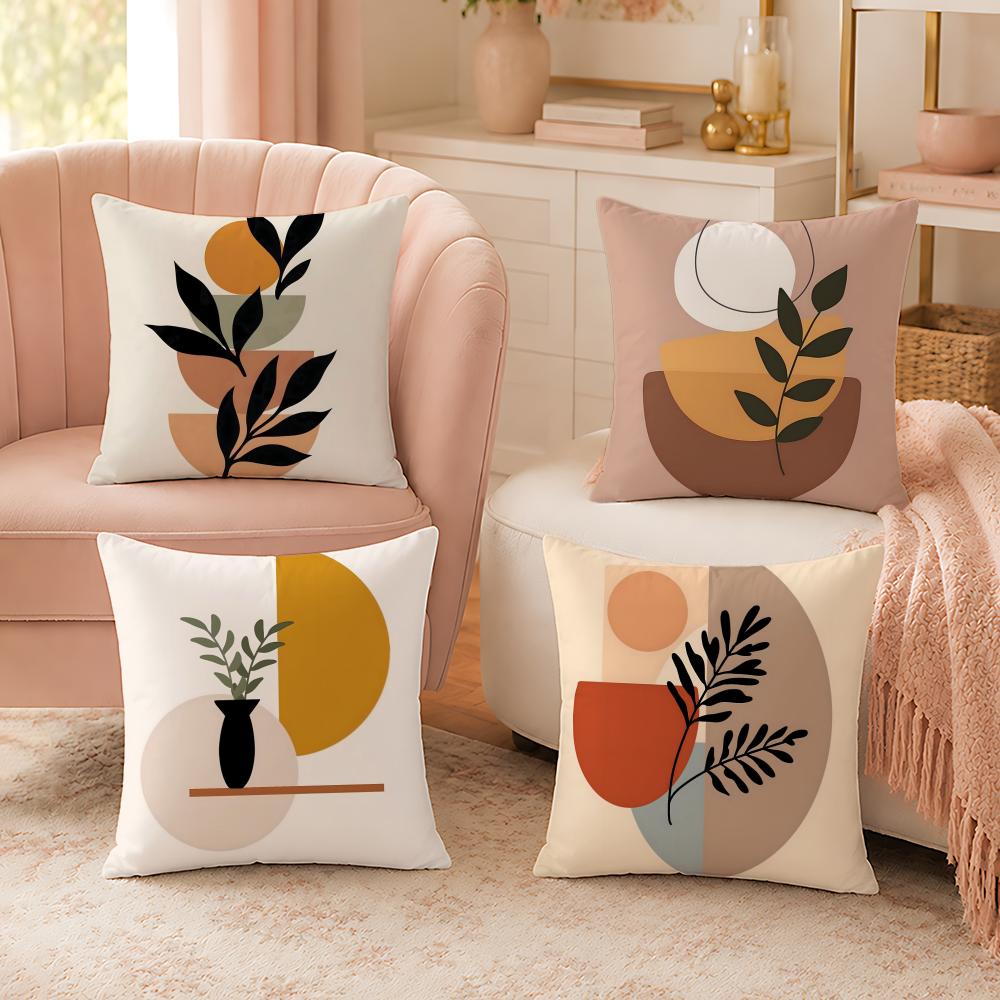 Trend Rustic Geometric Floral Pillow Case Organic Short Plush Cushion Covers Breathable Washable WrinkleResistant