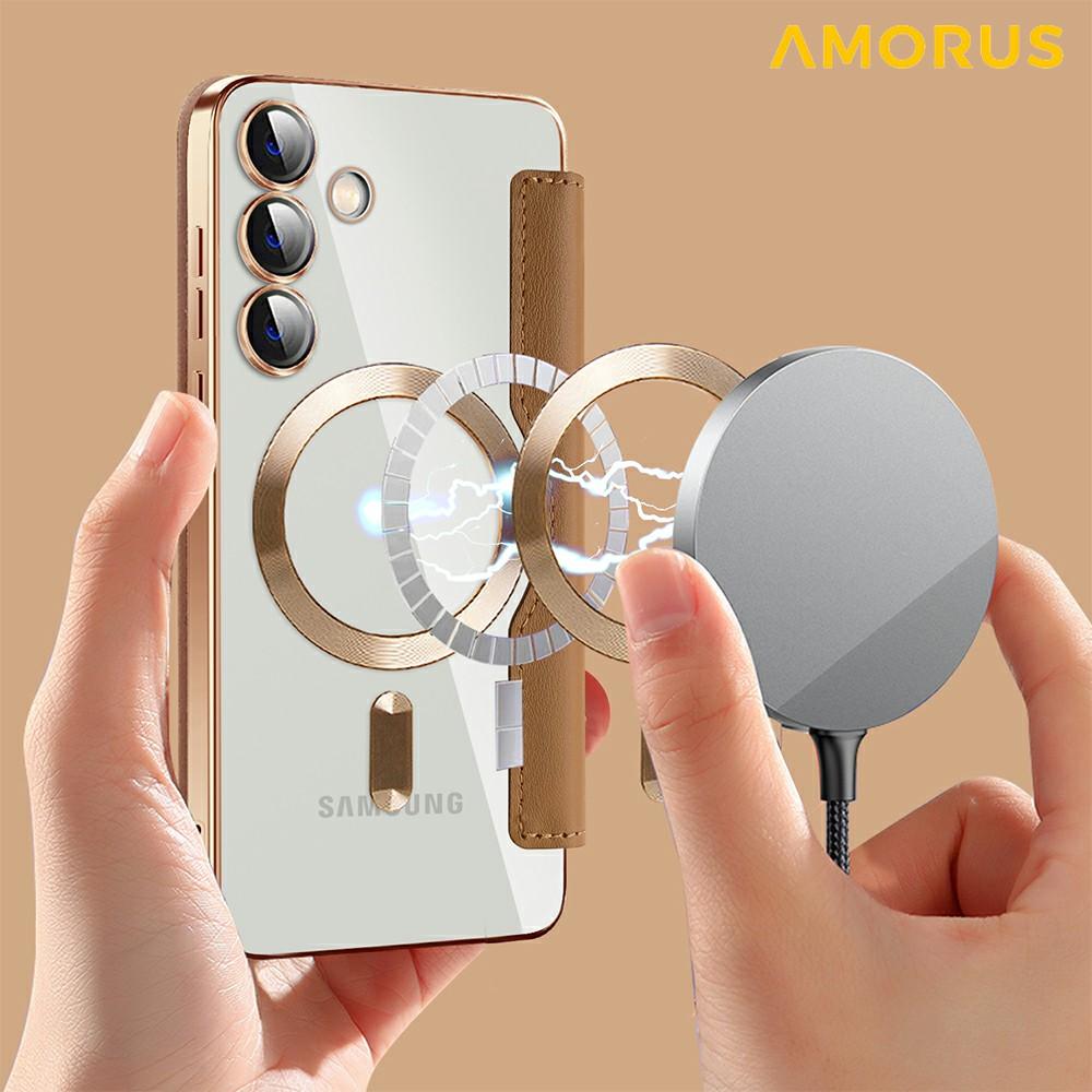 Для Samsung Galaxy S24 Чехол Совместимый с MagSafe Блокировка RFID Держатель для карт Кожаный чехол для телефона