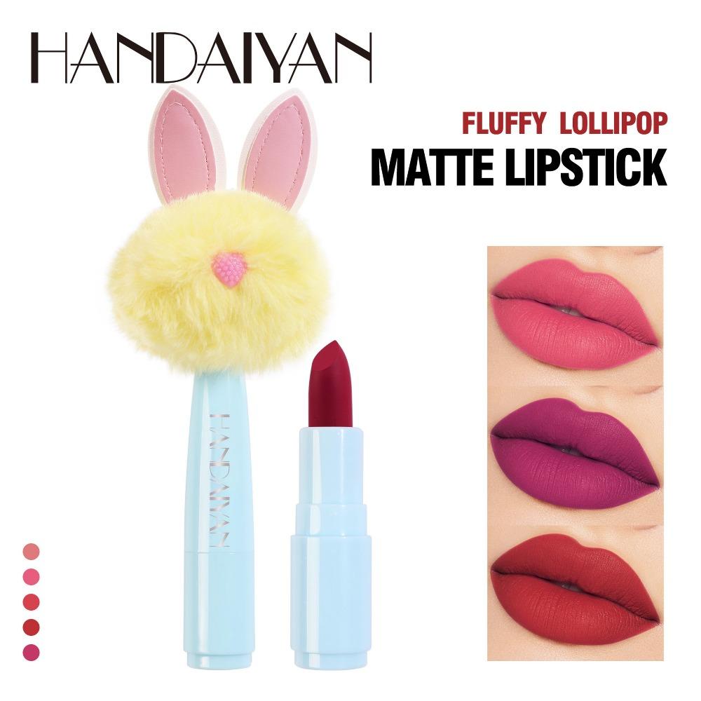 Handaiyan 5 Color Mini Rabbit Plush Dumplings, Dill Matte Lipstick Red