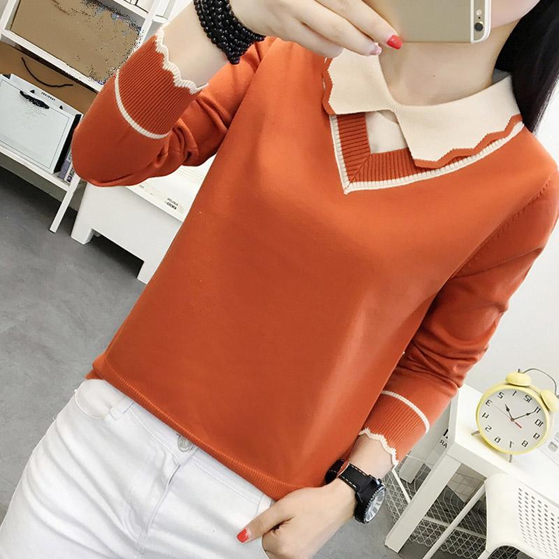 Женские свитера, пуловеры 2025 Осень Зима Длинный рукав Отложной воротник Белый Черный Вязаный свитер Женские топы Пуловер JJ77