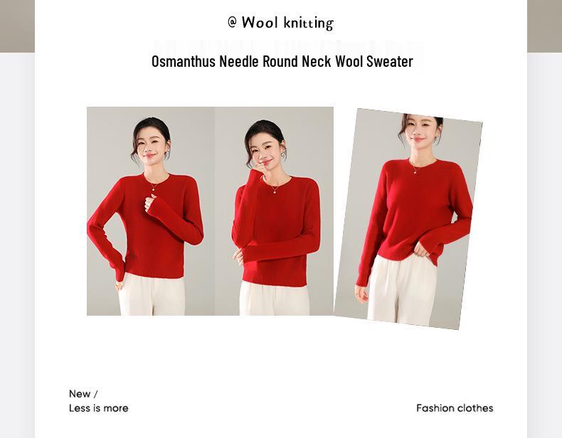 2024 Autumn/Winter Women's Wool Knit Long Sleeve Round Neck Sweater Pullover