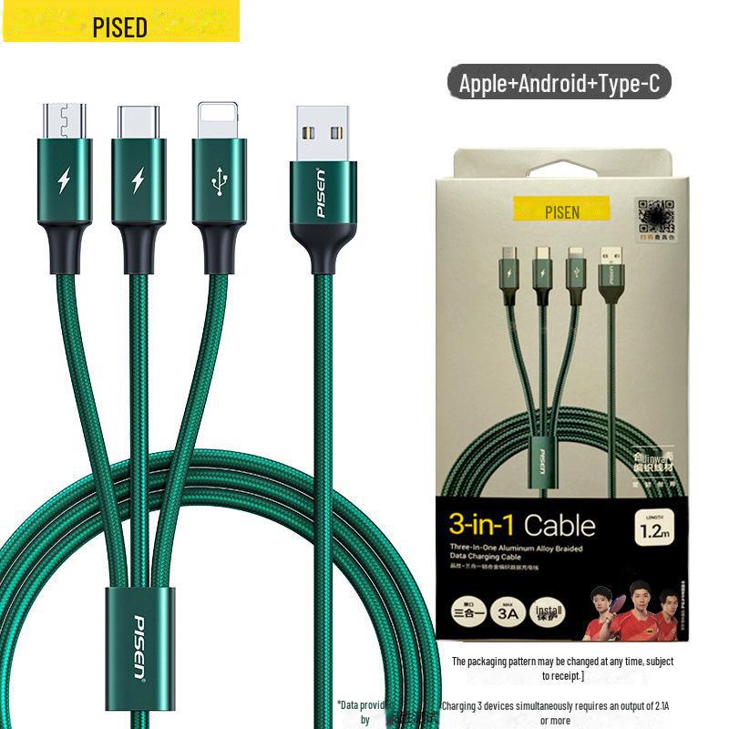 PISEN Кабель для передачи данных 3-в-1 в оплетке из алюминиевого сплава для устройств Apple, Android, Type-C