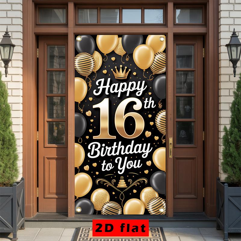 Happy Birthday Door Curtain Balloons Champagne Walls Family Polyester Home Decor