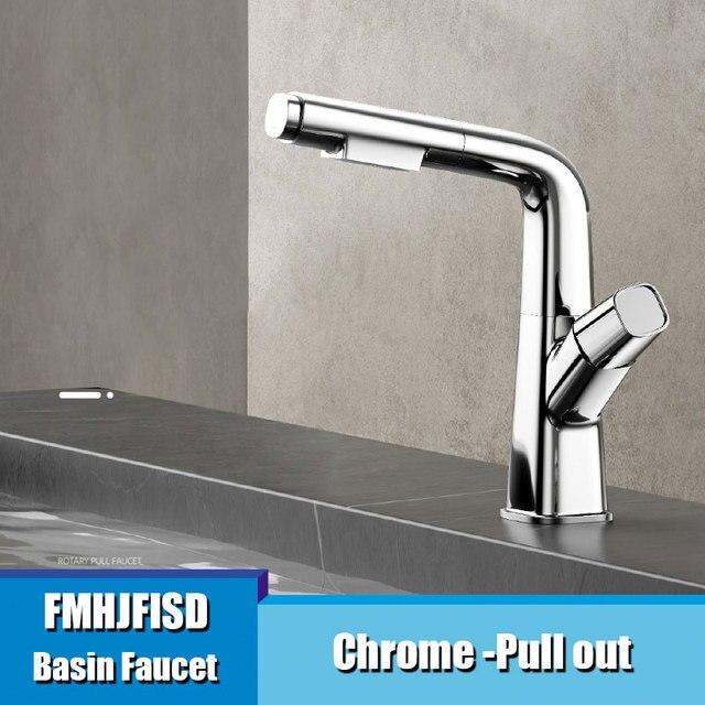 Выдвижной смеситель для раковины, подъемный латунный смеситель для ванной комнаты, смеситель для горячей и холодной воды, подъем на 360° вверх и вниз, смеситель для раковины в ванной, двойной режим