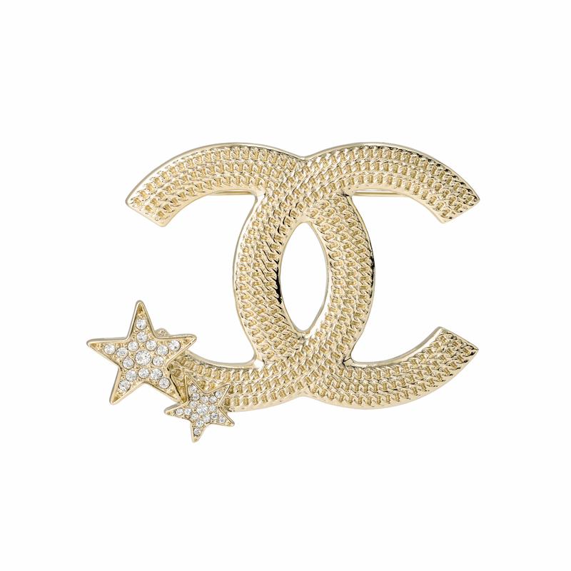 Chanel Брошь с буквами логотипа и стразами, женская, золотая