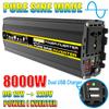 8000W Dual USB Solar Power Inverter 12V To 220V Car Power Inverter Charger Converter Adapter Modified Sine Wave Transformer Inverter