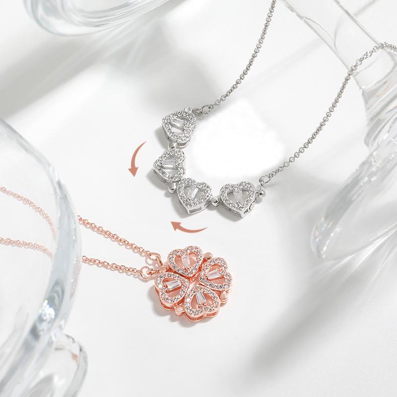 Ожерелье с подвеской в виде четырехлистного клевера в форме сердца, серебряные золотые украшения, циркон, женская любовь, ключичная цепочка, подарки, открывающееся колье, ювелирные изделия MIT