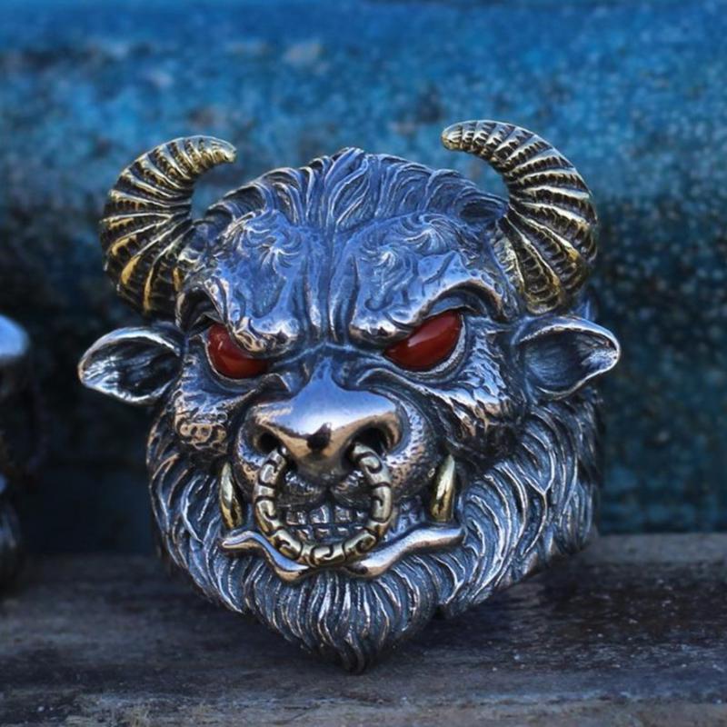 Классическое мужское кольцо с головой быка, властное, трендовое магическое кольцо