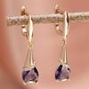 1 Pair Gold Color Long Drop Earrings for Women Elegant Purple Zircon Water Drop Dangle Earrings Fine Jewelry Crystal Gift