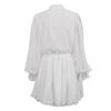 White Elegant Ruffled Mini Dress for Women Patchwork High Waist Long Sleeve See-Through Party Dress