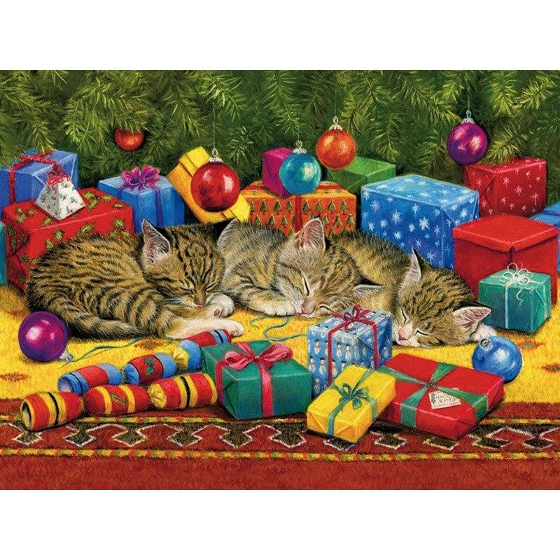 5D DIY Diamond Painting Cute Cat Diamond Embroidery Animal Flowers Cross Stitch Full Square Round Drill Home Decor Manual Gift