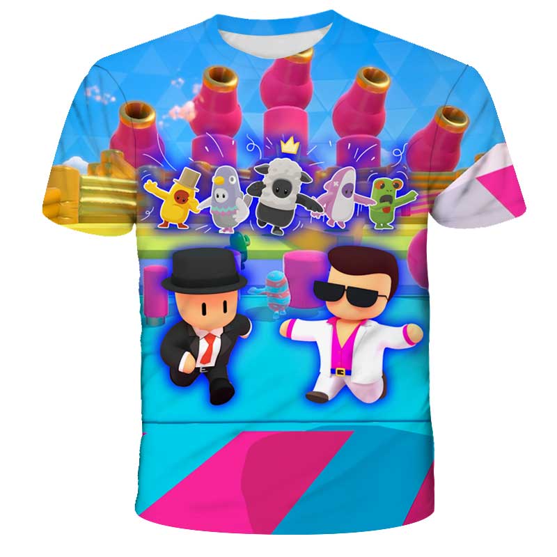Kawaii Stumble Guys Cartoon 2022 Мальчики Детская футболка с 3D-принтом О-образным вырезом Рубашка с рукавами Детская одежда Повседневная одежда для дня рождения Топы