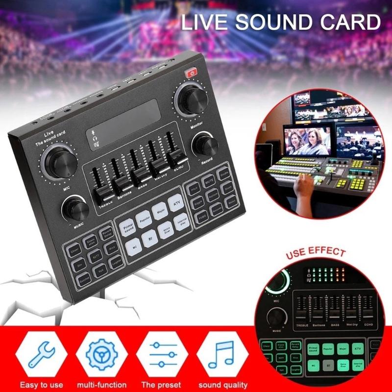 V9SJ Live Sound Card Auditory Sound Mixer for Singing Interviews and Podcast Recording On Phones and Computers