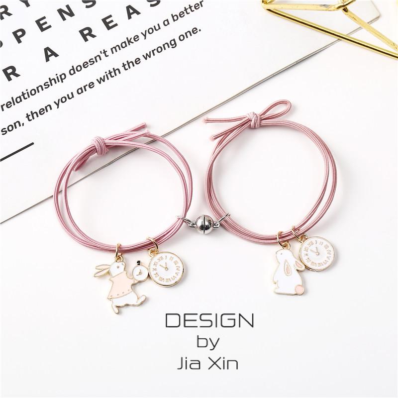 1 пара стильных браслетов для влюбленных с милыми животными и геометрическим рисунком, магнитные браслеты для пары с кроликом, ленты для волос на юбилей