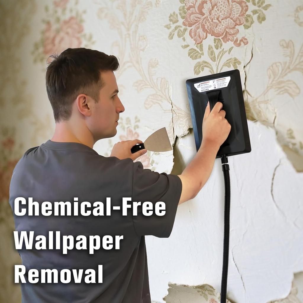 Пароочиститель для обоев 1500 Вт, без химикатов, шланг 3,5 м, резервуар 1,2 галлона, большая паровая пластина.