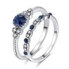 2 Pcs Charm Fashion Green Blue Rhinestone Engagement Bride Ring Set for Women Wedding Party Jewelry