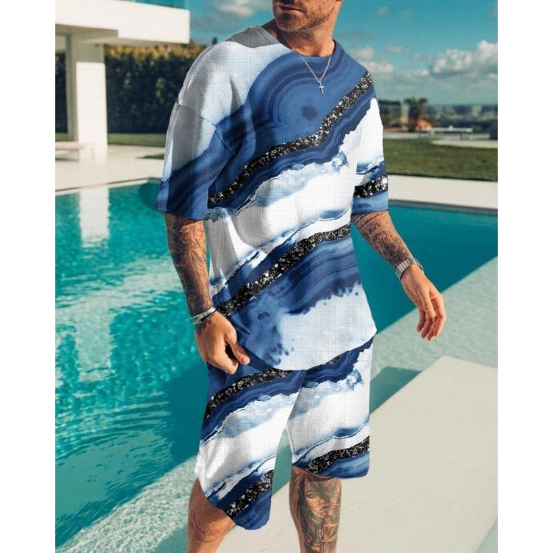 Новый мужской комплект одежды, летний наряд, футболка с 3D-принтом, шорты, 2 предмета, свободный спортивный костюм, повседневный спортивный костюм Love Eagle