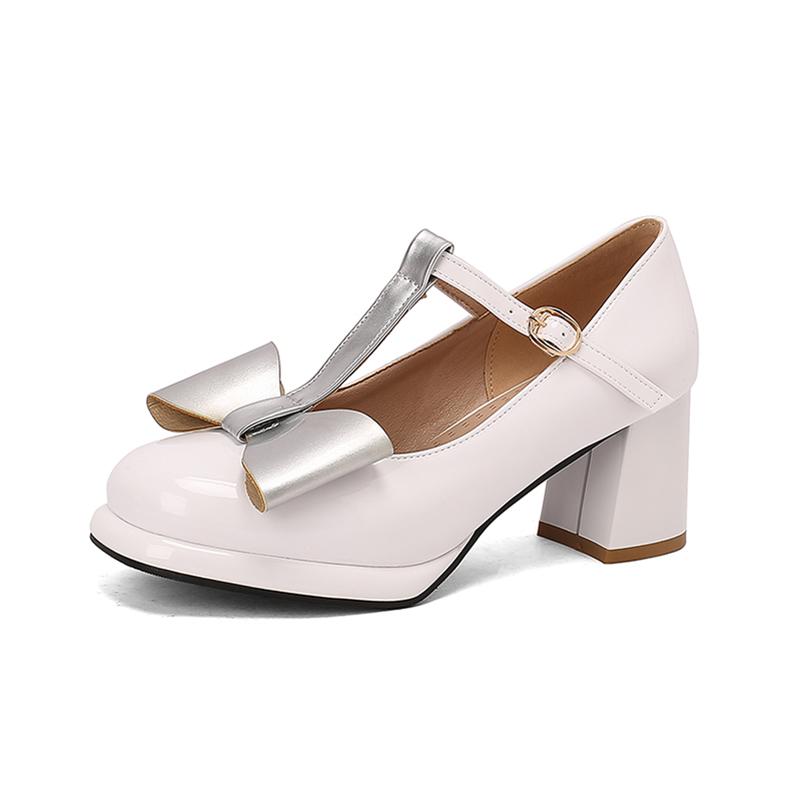 Meotina Женские туфли Мэри Джейн на высоком толстом каблуке с круглым носком и завязывающимся бантом, модная женская обувь весна-осень, розовые, черные, 46