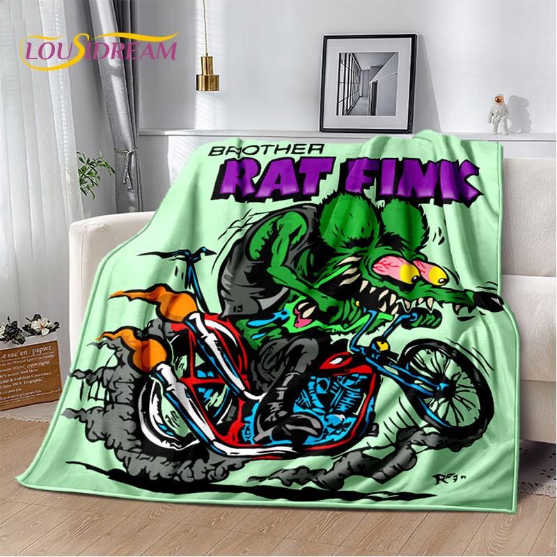 Одеяло с изображением мотоцикла, автомобиля и забавной крысы Fink, мягкое одеяло для дома, спальни, кровати, дивана, пикника, путешествия, офиса