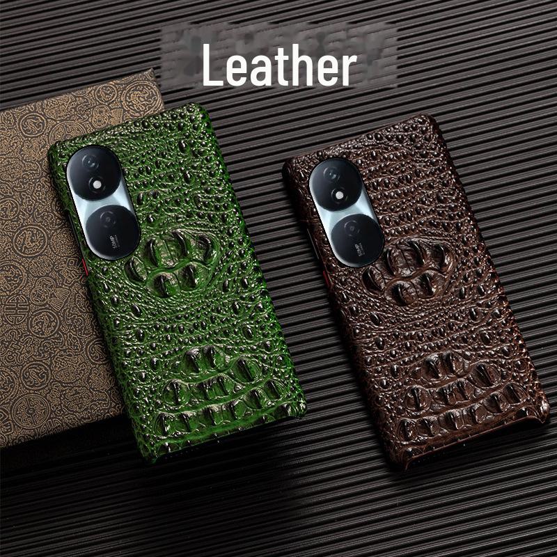 Защитный чехол из полупокрытой кожи с тиснением под крокодила из коровьей кожи для Honor Play 50 Plus.