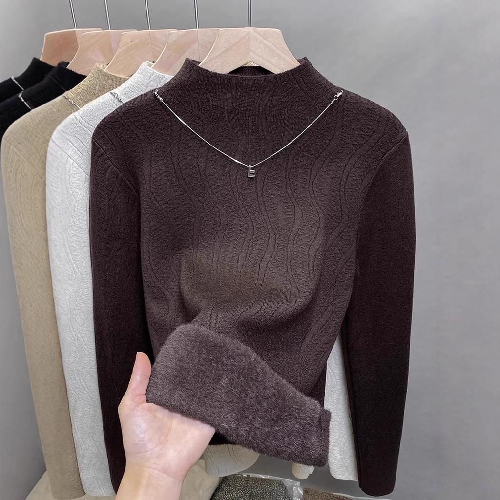 Цельный бархатный свитер, женский толстый бархатный пуловер, полувысокий ворот, вязаный свитер, внутренний топ, модный на осень и зиму
