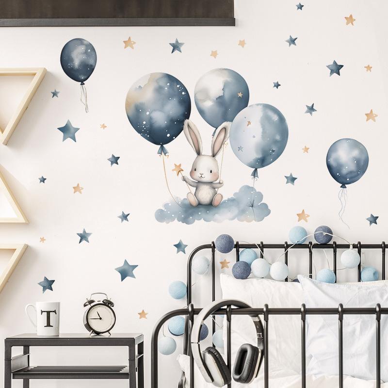 Наклейки на стены из воздушных шаров с изображением кролика и звезды, детская комната, детский сад, фоновые украшения, наклейки на стену
