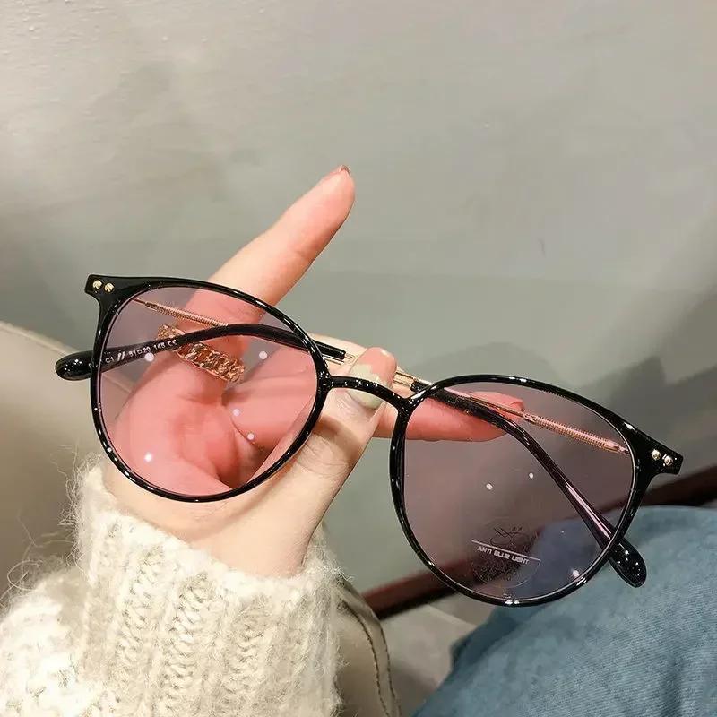 Women Luxury Brand Photochromic Myopia Glasses Vintage Anti Blue Light Near Sight Eyeglasses Fashion Round Frame Eyewear Diopter