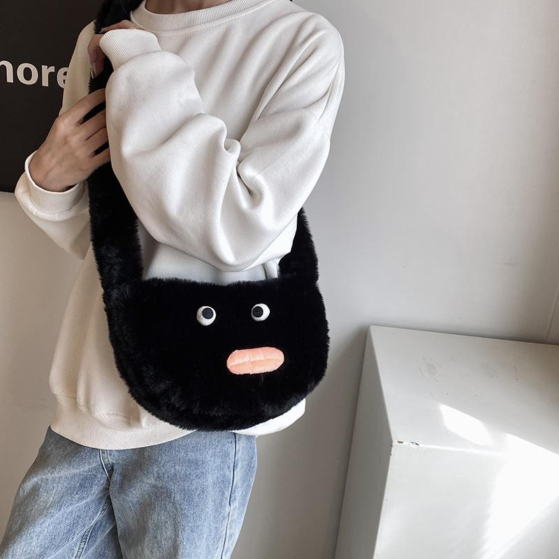 Забавная сумка-сосиска с пушистым ртом, женская мультяшная плюшевая сумка, повседневная сумка через плечо для поездок на работу