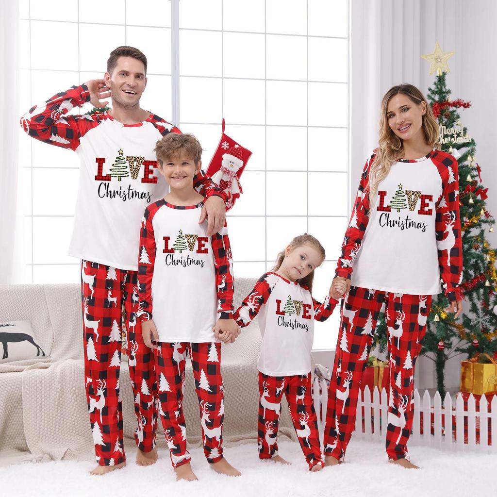 Men's Christmas Parent-Child Suit Round Neck Long Sleeve Plaid Christmas Homewear Suit