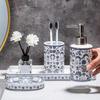 4pcs/set Refillable Liquid Soap Container Bathroom Floral Pattern Creative Toothbrush Holder Cup Soap Dish Hotel
