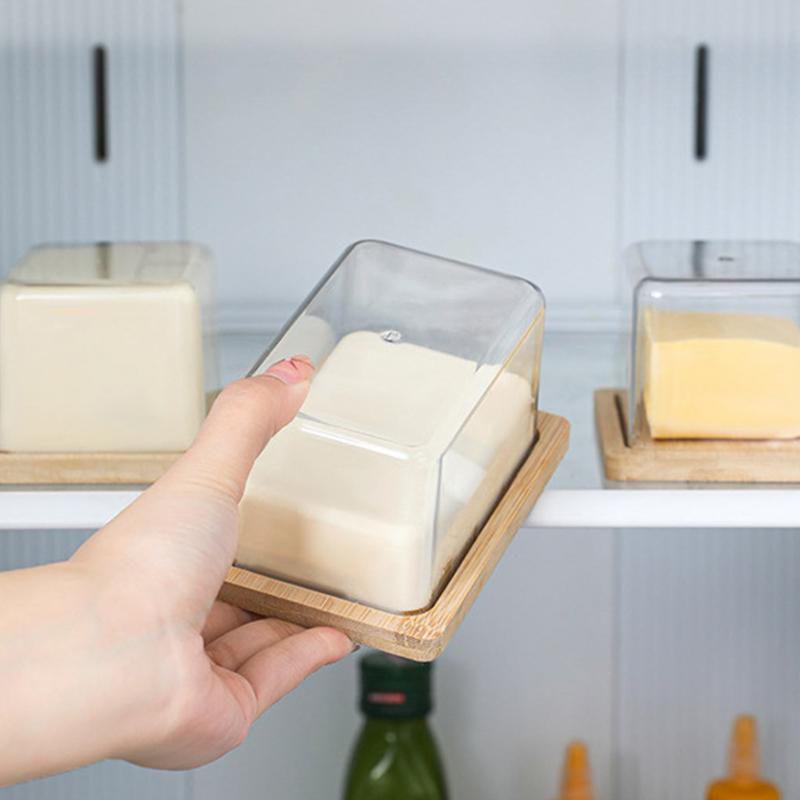 Countertop Bamboo Butter Dish Plate With Transparent Acrylic Lid Kitchen Storage Butter Container Box Butter Tableware
