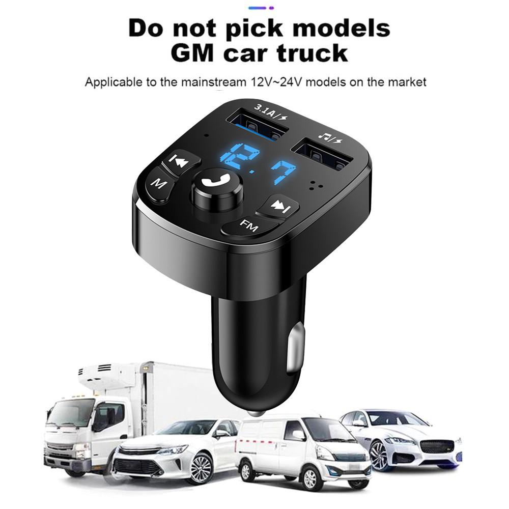 Car Charger Bluetooth 5.0 FM Transmitter Dual USB Fast Charger Handsfree Aux Audio MP3 Player Car Kit