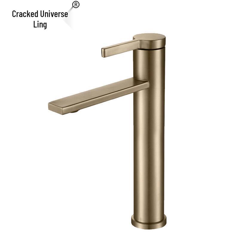 Tall Brushed Gold Stainless Steel Single-Handle Basin Faucet